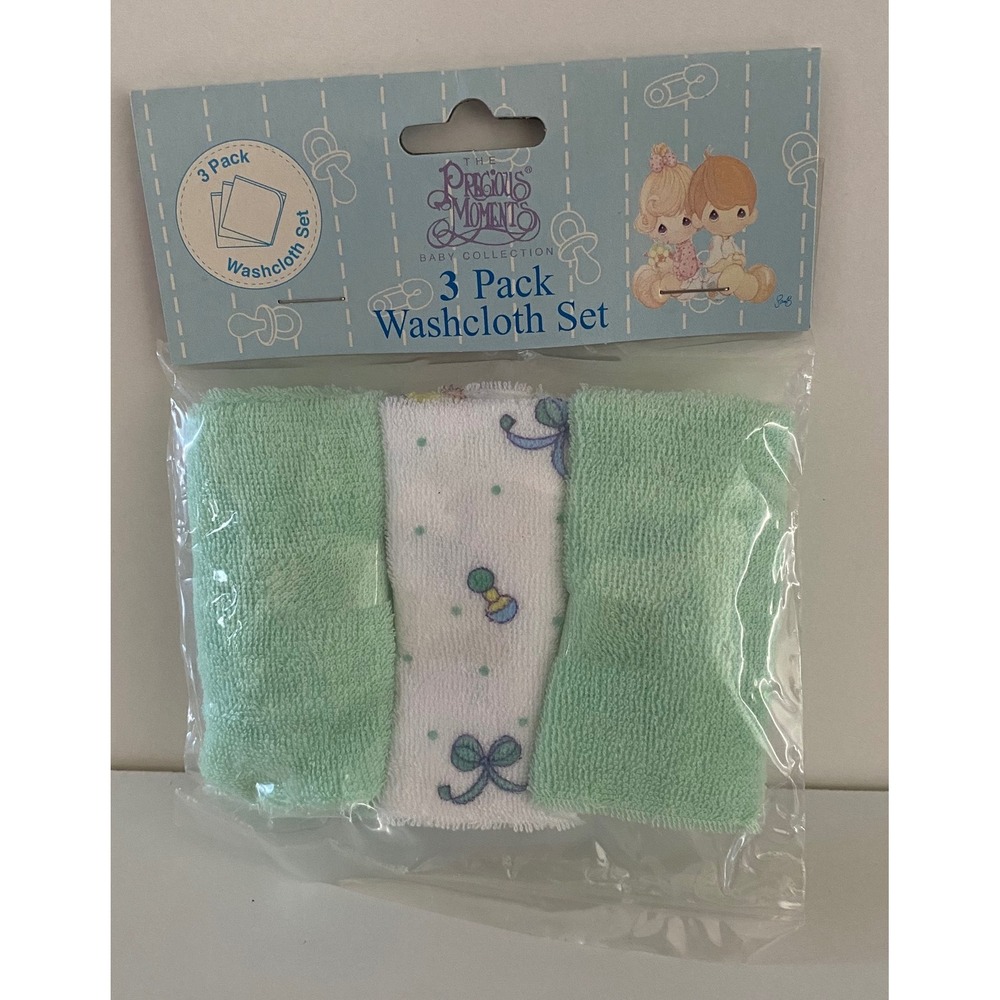 vtg Precious Moments Baby LOT Washcloths Bib Burp Cloth‎ Booties Shirt New